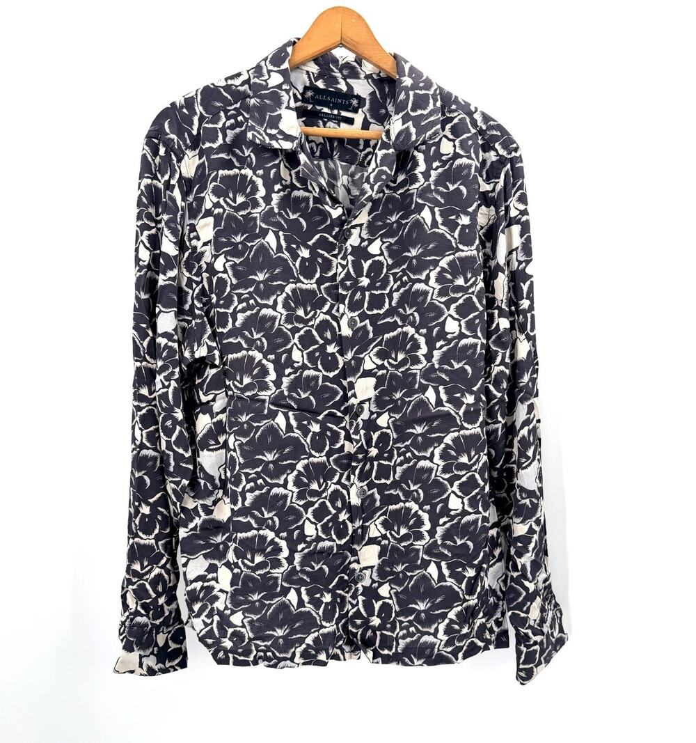 AllSaints Tiergarten Hawaiian Floral Long Sleeve Button Up Shirt Viscose Medium